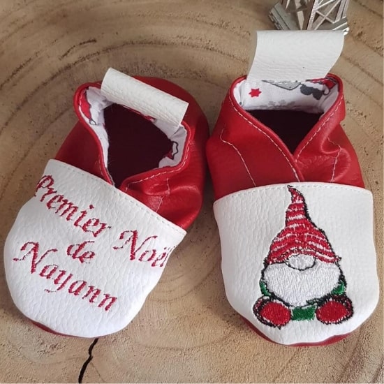 Chaussons en cuir premier Noël de bébé - Créatrice Etsy : Bidiartiste