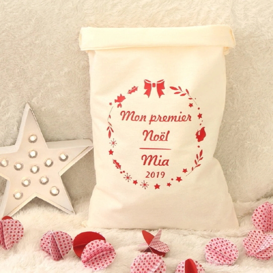 Hotte du Père Noël “Mon premier Noël” - Créatrice Etsy : BoutiqueAteliernat