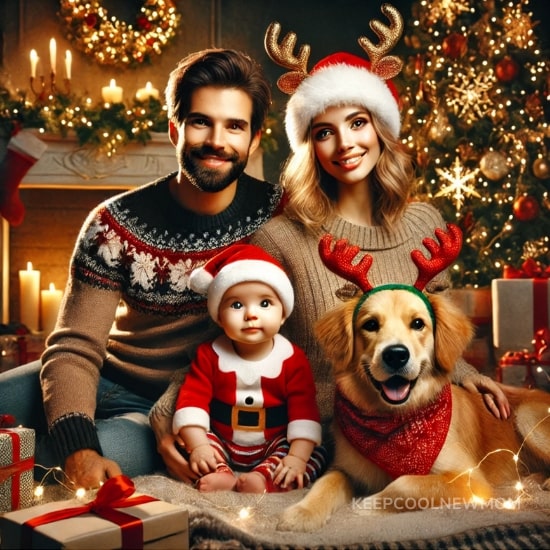 Photo famille pour le premier Noël bébé