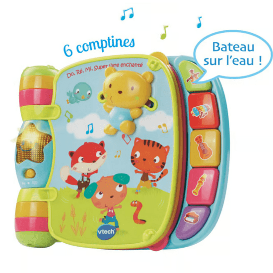 Livre bébé Vtech Super livre enchanté Do, ré, mi bleu