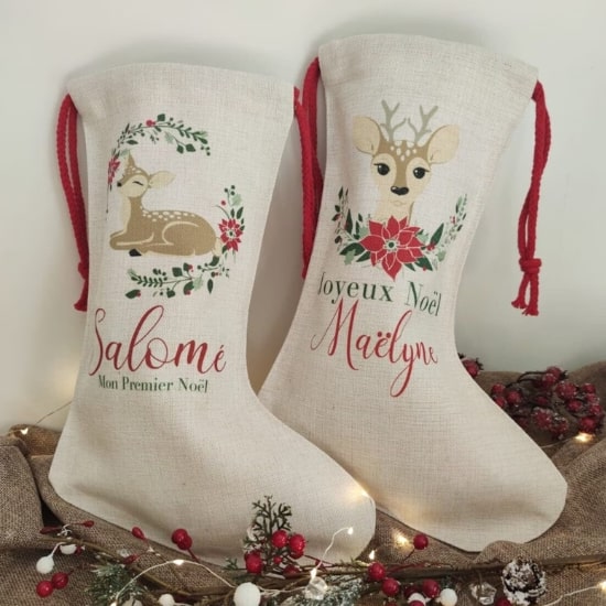 Chaussettes Joyeux Noël idée premier cadeau de Noël de bébé - Créatrice Etsy : Lescreationsdelyllou