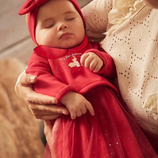 Ensemble Noël bébé : robe, bandeau et collants - rouge vertbaudet