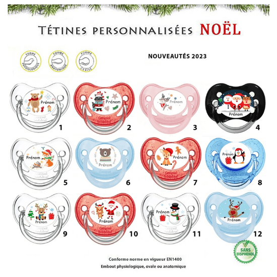 Tétine personnalisée bébé pour Noël - Créatrice Etsy : AnnaEtMatteo