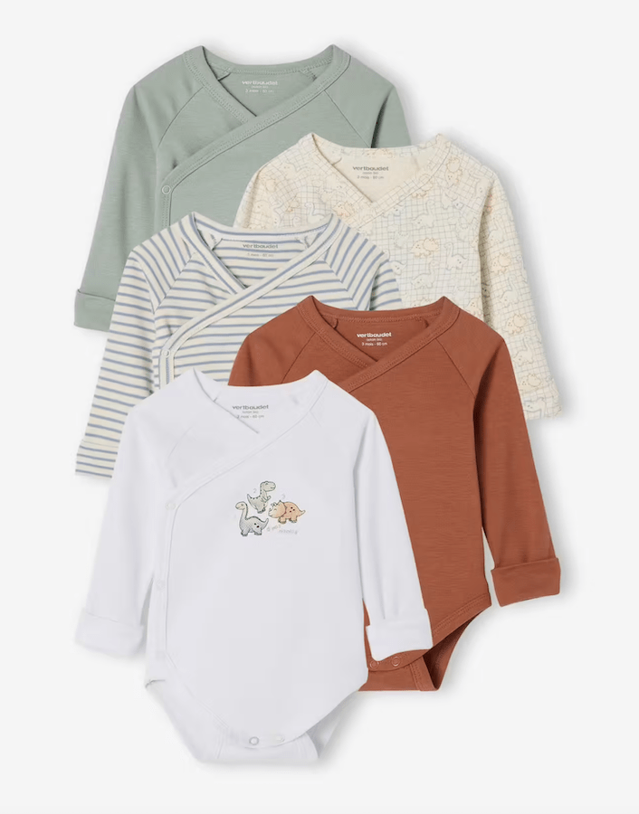 Lot 5 bodies croisés manches longues vertbaudet