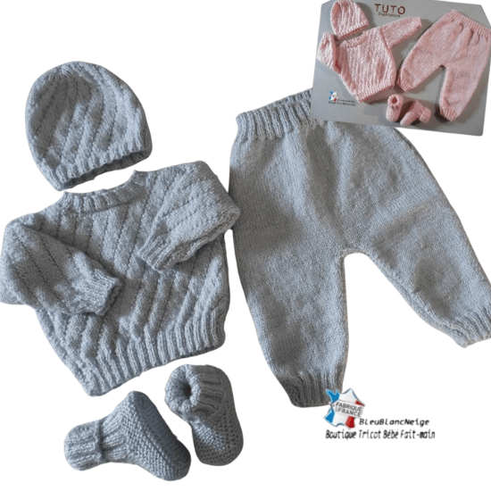 Tuto kit tricot naissance bébé - Créatrice Etsy : BLEUBLANCNEIGE