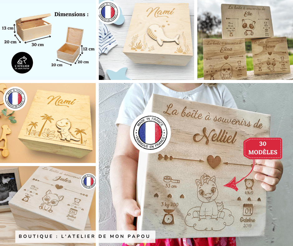La boîte à souvenirs de naissance - Créateur Etsy : L'Atelier de mon papou