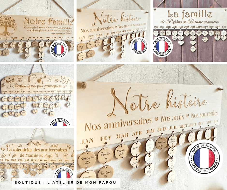 Calendrier mural en bois - Créateur Etsy : L'Atelier de mon papou