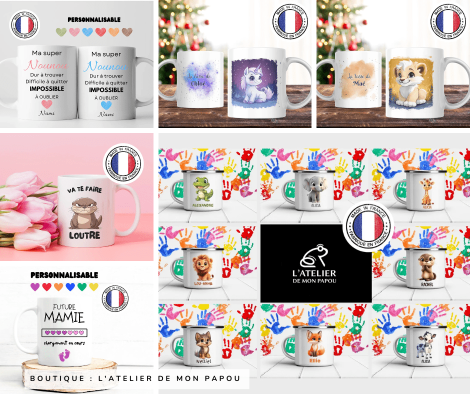 Tasse céramique personnalisée - Créateur Etsy : L'Atelier de mon papou