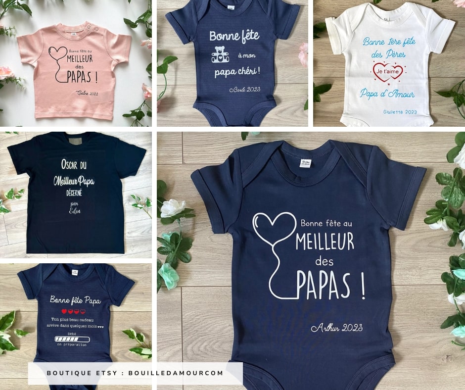 Annonce grossesse papa avec un body personnalisé - Créatrice Etsy : BouilleDamourCom