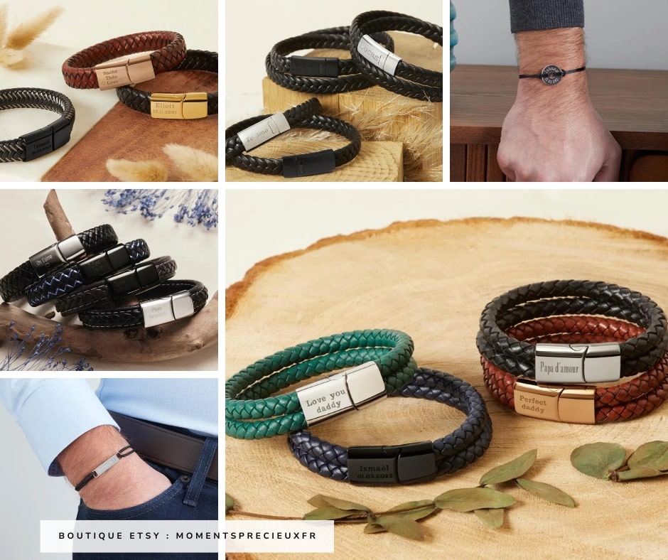 Un bracelet comme cadeau de fête des pères personnalisé - Créatrice Etsy : MomentsPrecieuxFR