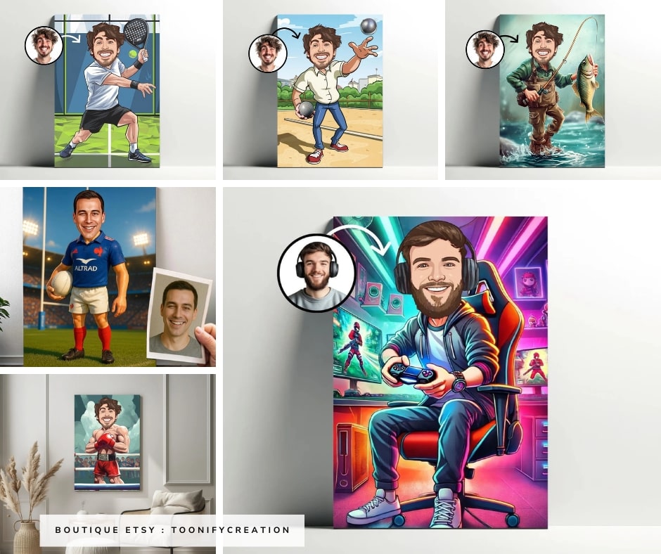 Une caricature fun et sur-mesure pour un papa inoubliable - Créateur Etsy : ToonifyCreation