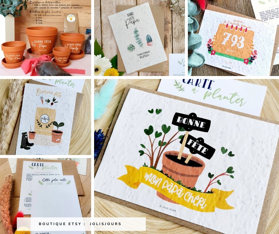 Cartes à planter comme cadeau de fête des pères personnalisé - Créatrice Etsy : JolisJours