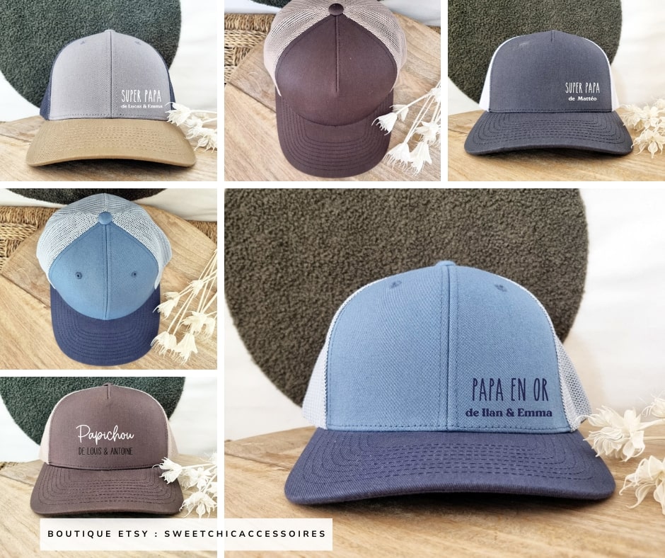 Une casquette personnalisée pour un papa stylé - Créatrice Etsy : SweetChicAccessoires