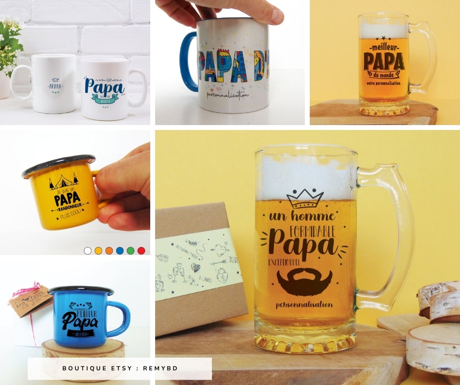Un mug ou une chope personnalisée : cadeau pour la fête des pères personnalisé - Créateur Etsy : remybd