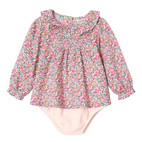 Ensemble 2 pièces naissance : blouse tissu Liberty et bloomer Envie de Fraise