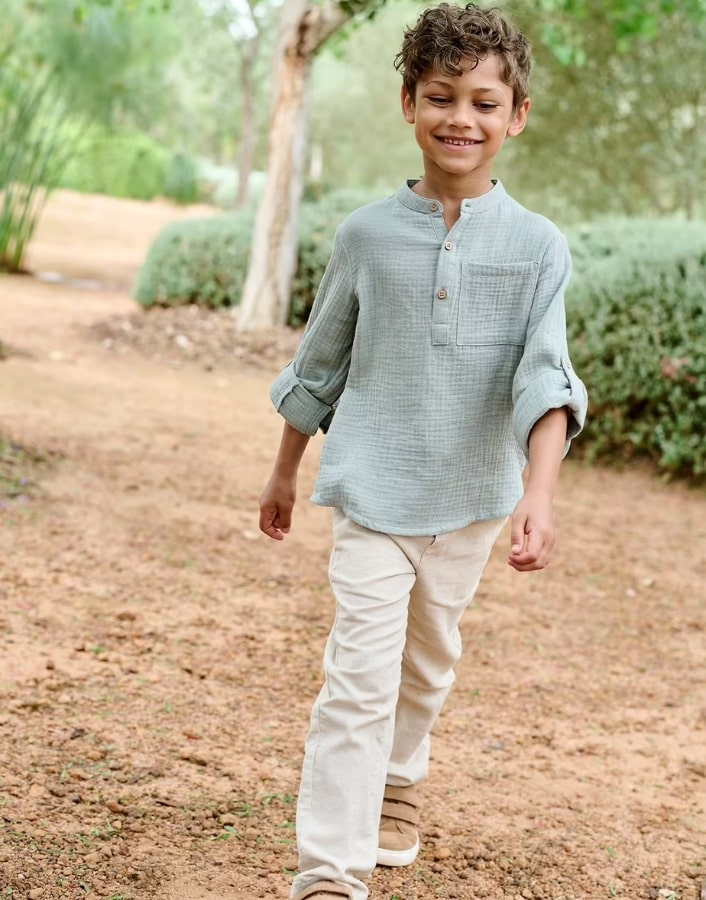 Pantalon léger garçon en coton/lin vertbaudet