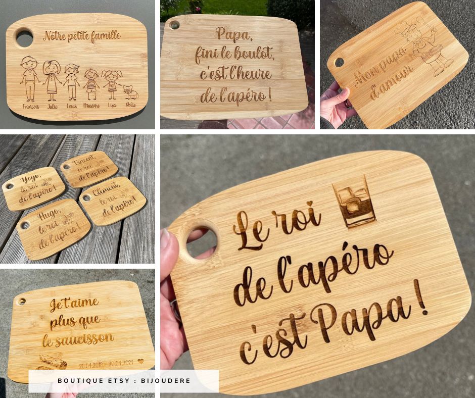Une planche apéro comme cadeau de fête des pères personnalisé - Créatrice Etsy : BijouDeRe