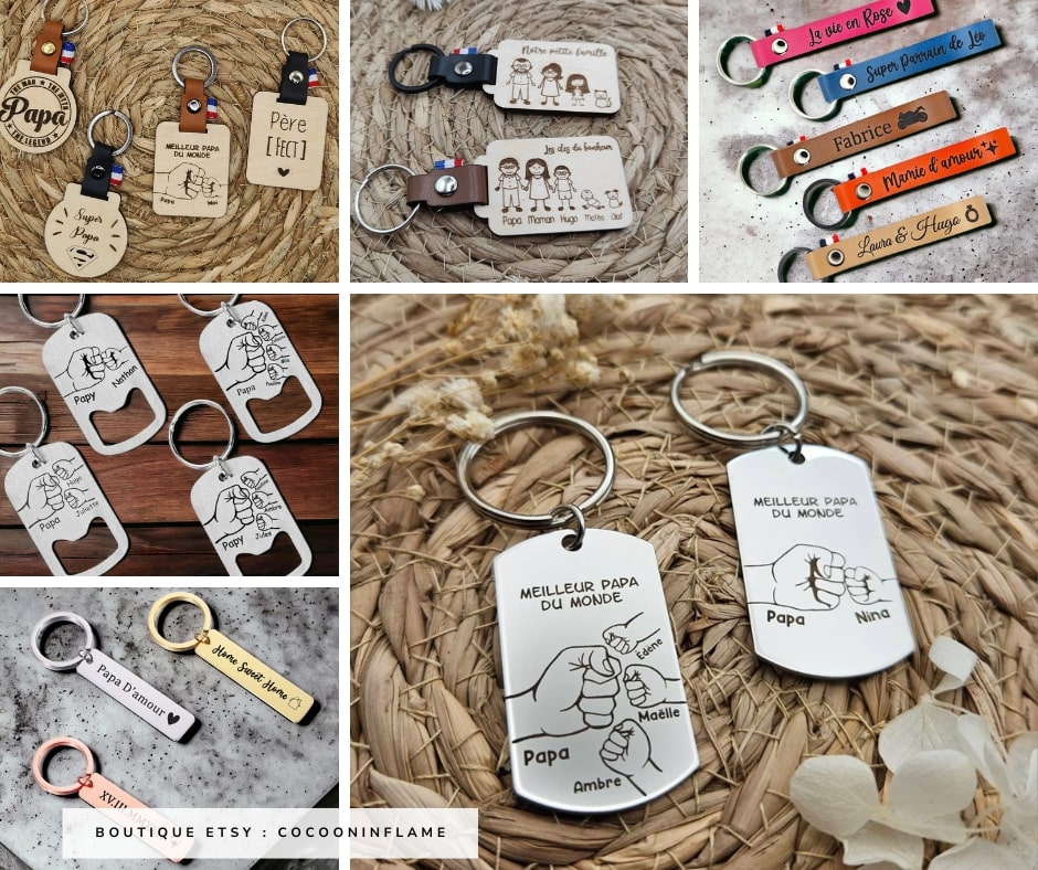 Porte clés personnalisé : cadeau pour la fête des pères personnalisé - Créateur Etsy : Cocooninflame