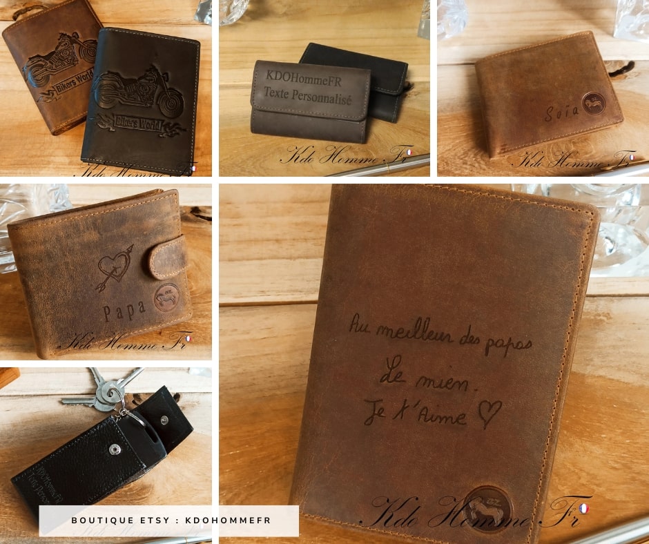 Un portefeuille en cuir comme cadeau de fête des pères personnalisé - Créatrice Etsy : KDOhommeFR