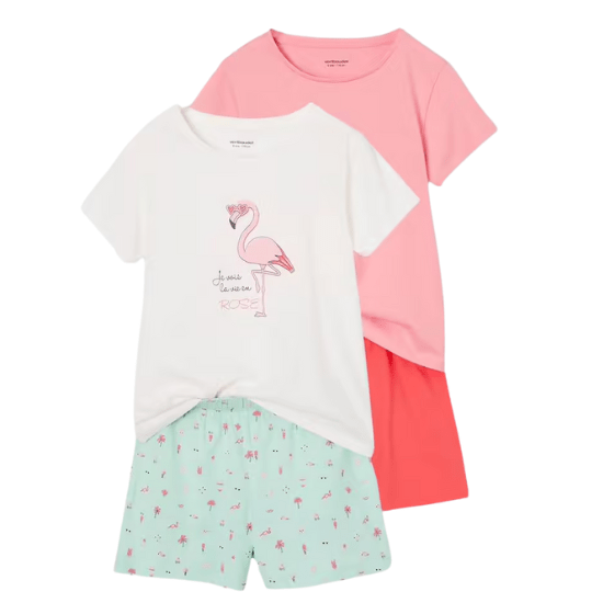 Pyjashorts fille flamant rose et arc en ciel vertbaudet