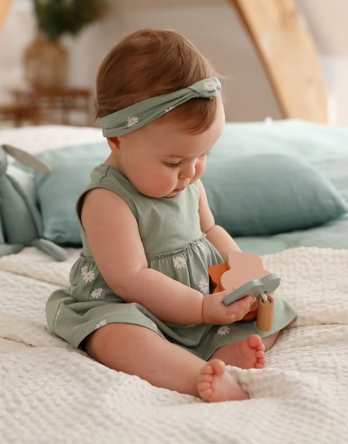 Robe bébé et bandeau 100% coton vertbaudet