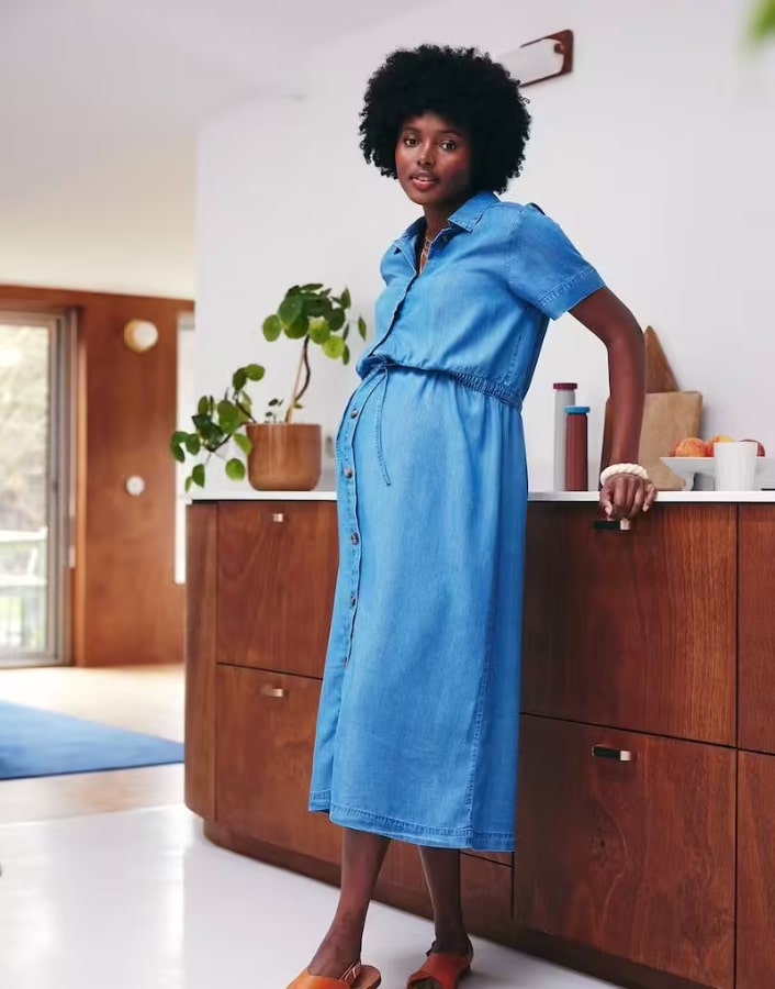 Robe-chemise longue en lyocell grossesse et allaitement