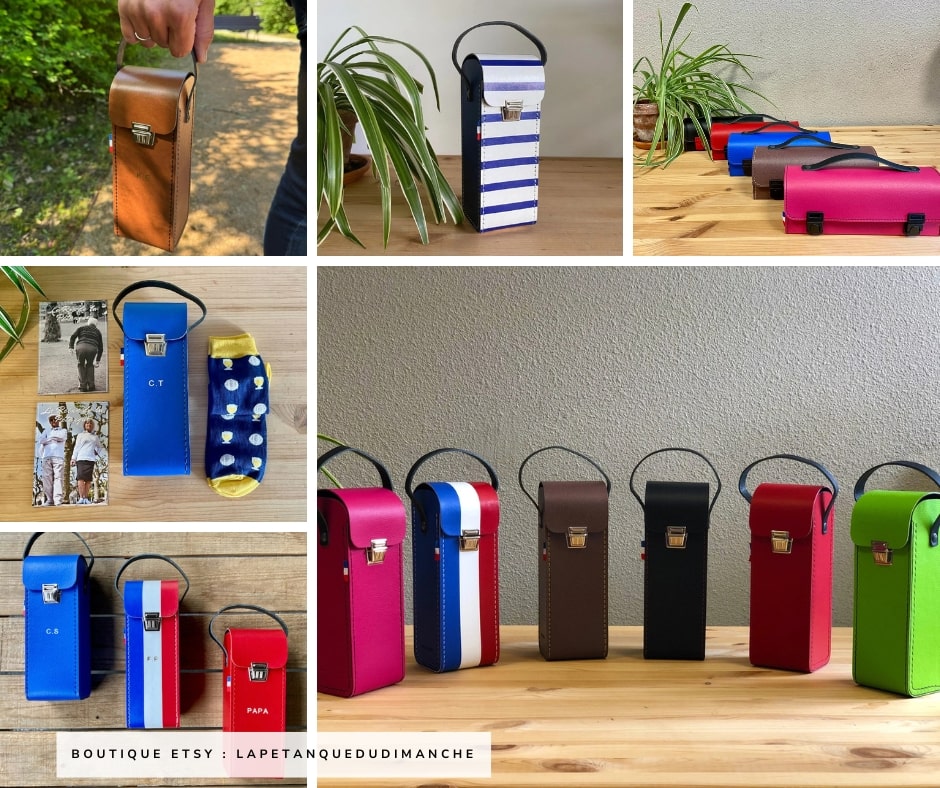 Idée cadeau de fête des pères personnalisé une sacoche de pétanque - Créatrice Etsy : LaPetanqueduDimanche