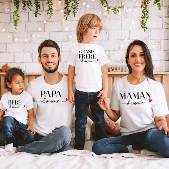 Ensemble t-shirts famille idée cadeau maternité - Créatrice ETSY : UniciteeCreation