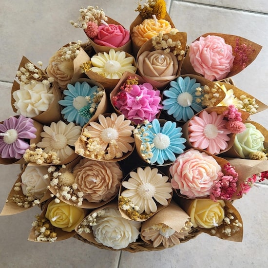 Bougie fleurs original - Créatrice Etsy :