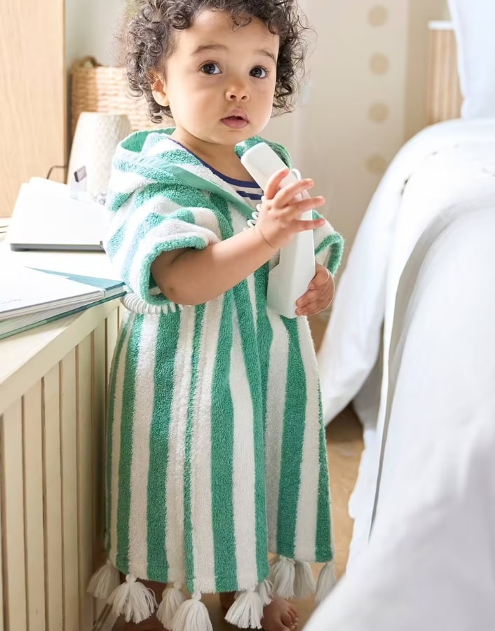 Poncho de bain bébé à rayures personnalisable vertbaudet