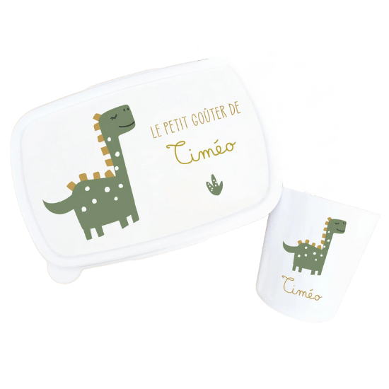 Boite à gouter et gobelet personnalisé enfant thème dinosaure - Créatrice Etsy : SweetChicAccessoires