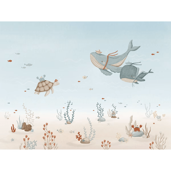 Papier peint baleines en mer pour chambre bébé Maisons du Monde thème marin